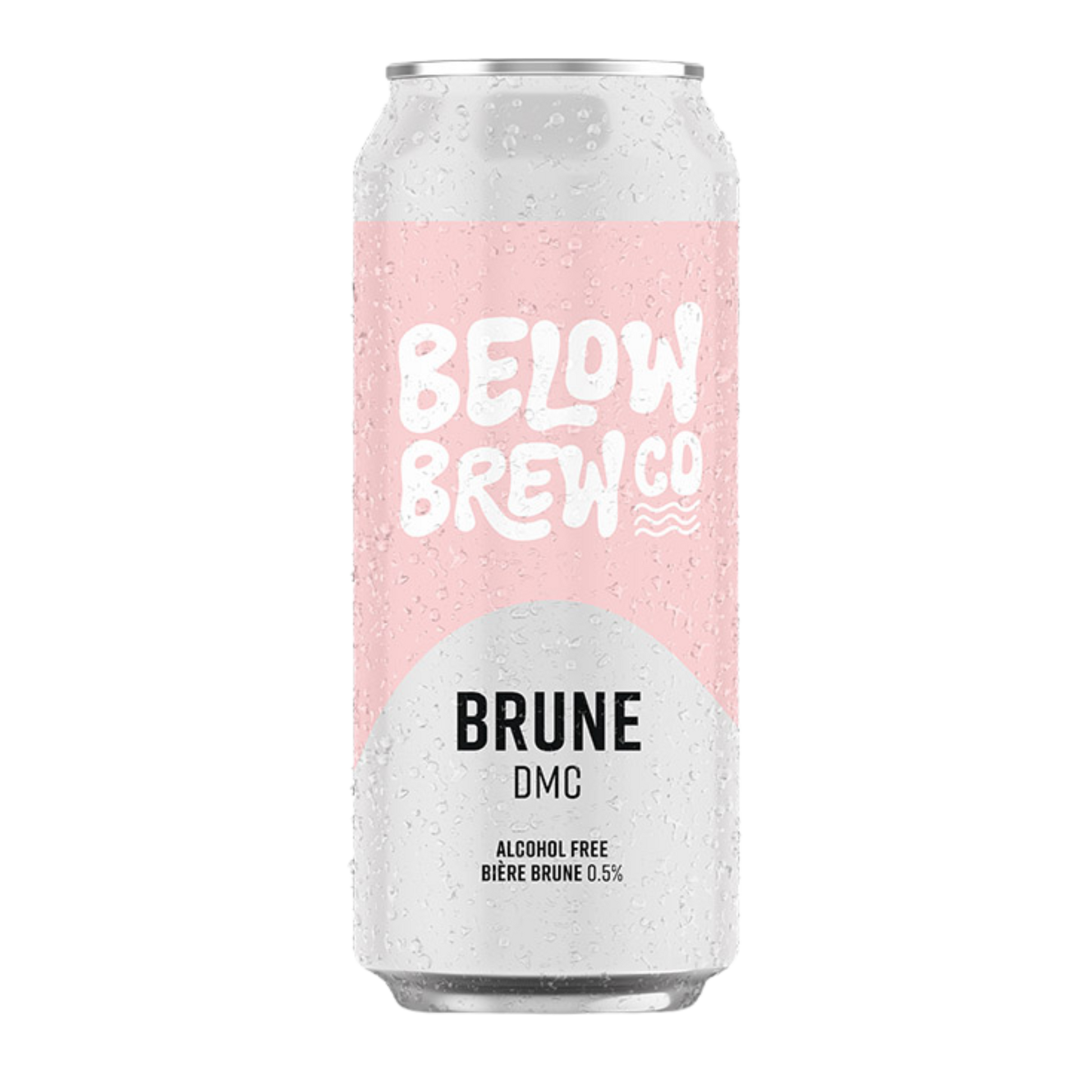 Alcohol-free beer can with 'Below Brew Co' branding on a white background