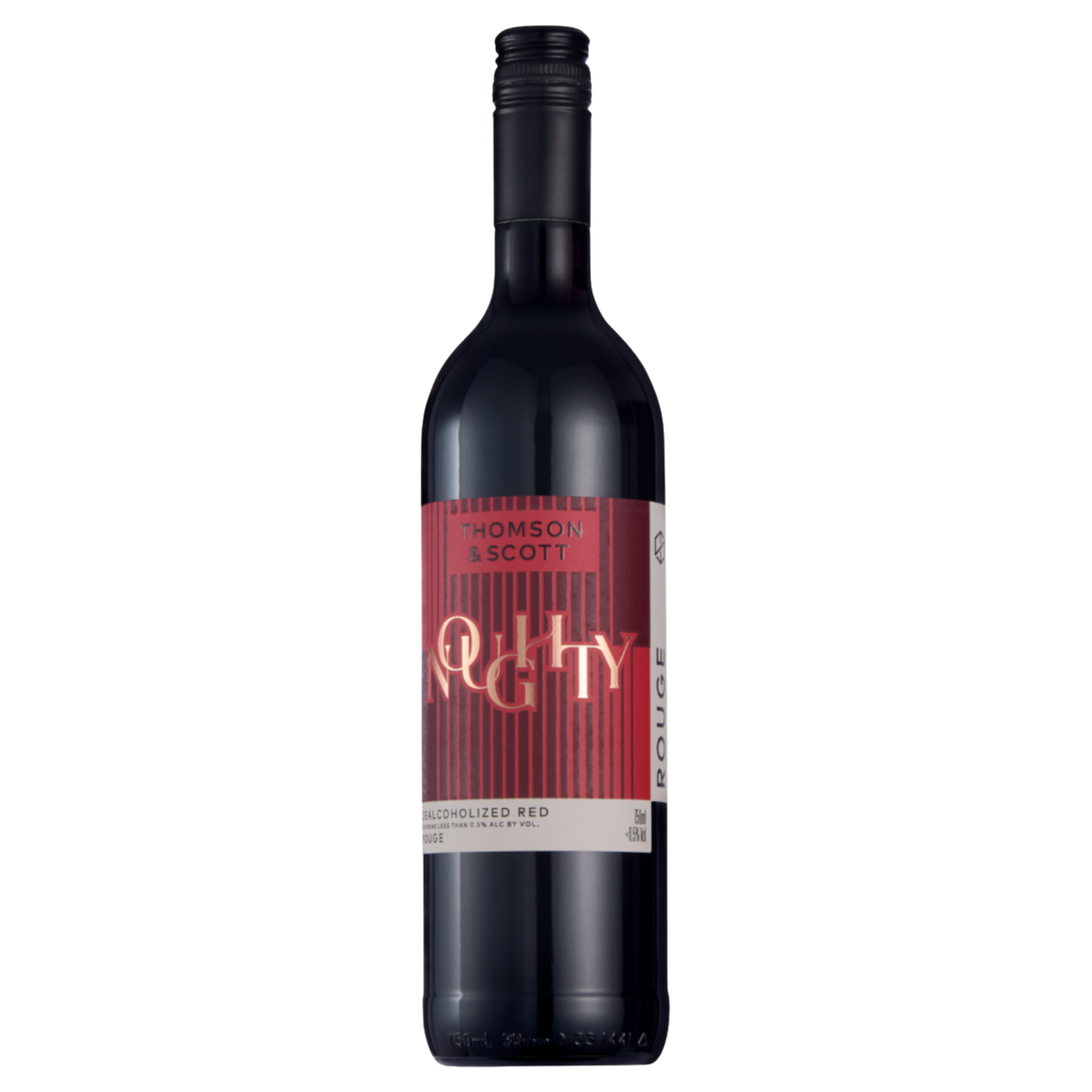 Wine bottle with a red label on a white background