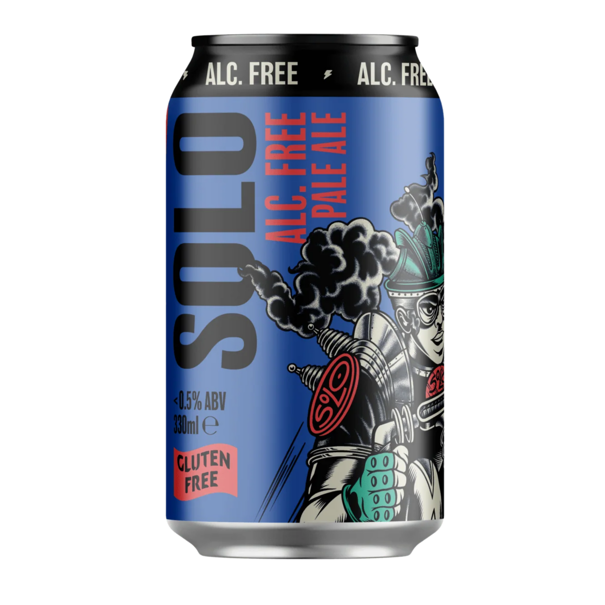 Alcohol-free pale ale can with graphic design on a white background