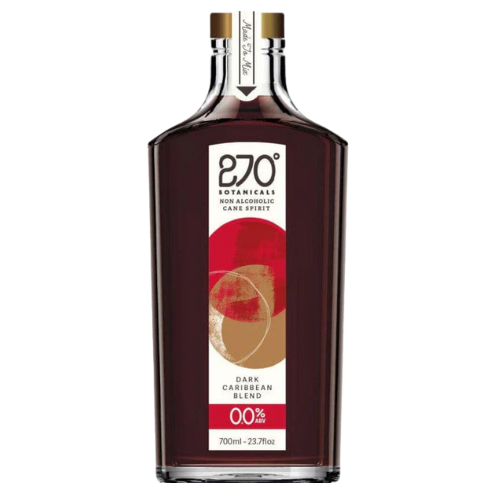 Bottle of 270° Botanicals non-alcoholic dark Caribbean blend on a white background