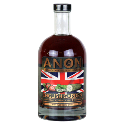 Bottle of ANON English Garden non-alcoholic spirit This is Alcohol Free Pimms style spirit. Pimm's 0.0