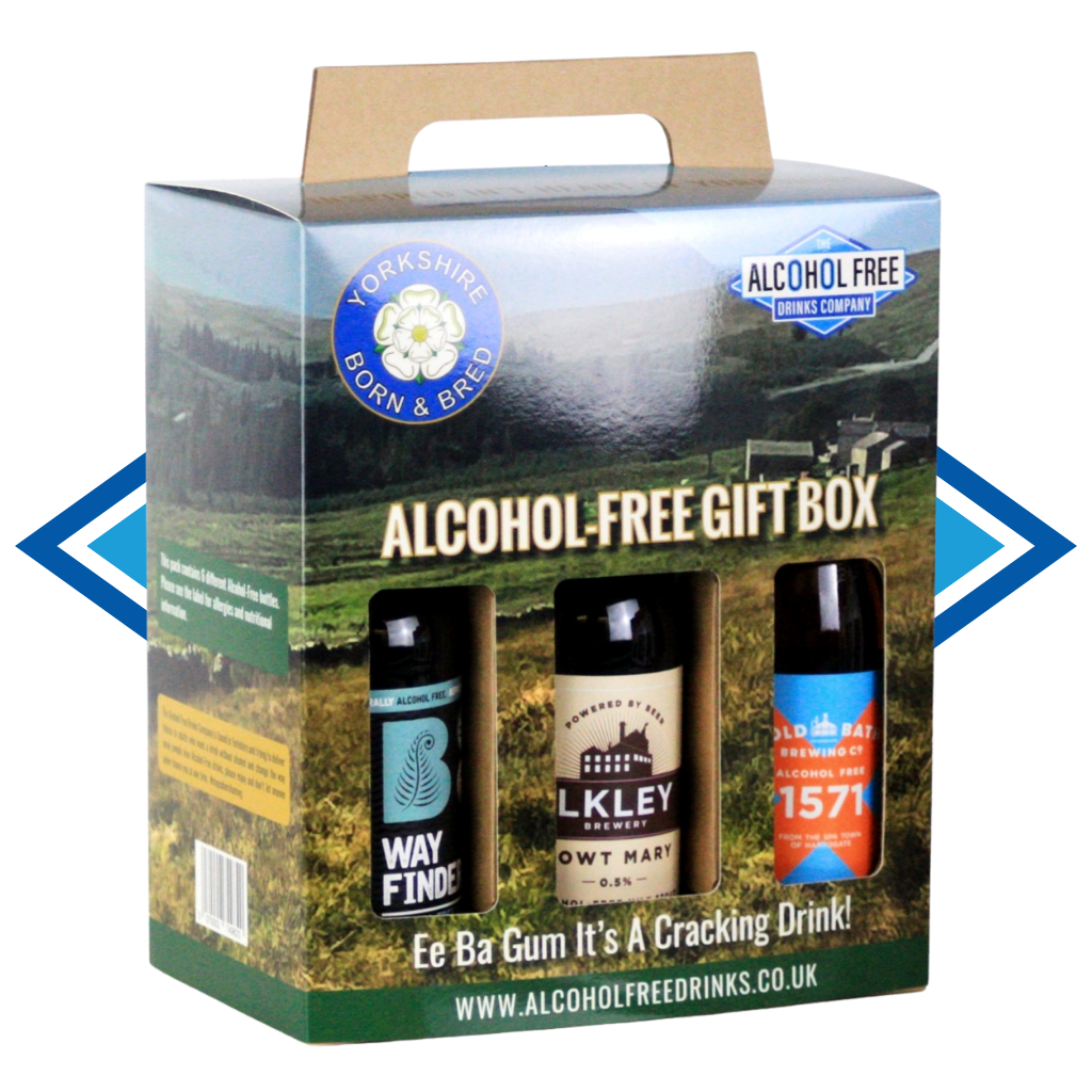 Alcohol-free gift box with three bottles on a white background a perfect Christmas gift for anyone wanting to give up the booze