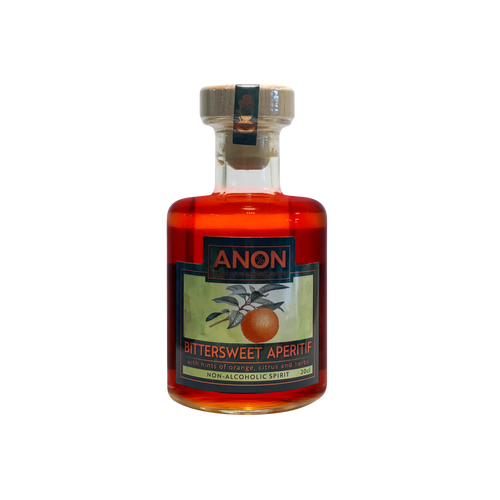 Bottle of ANON Bittersweet Aperitif on a white background