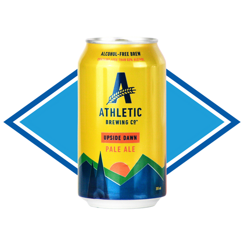 Yellow can of Athletic Brewing Co. Pale Ale with blue and green design on a white background