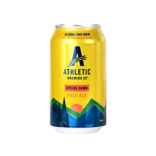Yellow can of Athletic Brewing Co. Upside Dawn Pale Ale on a white background