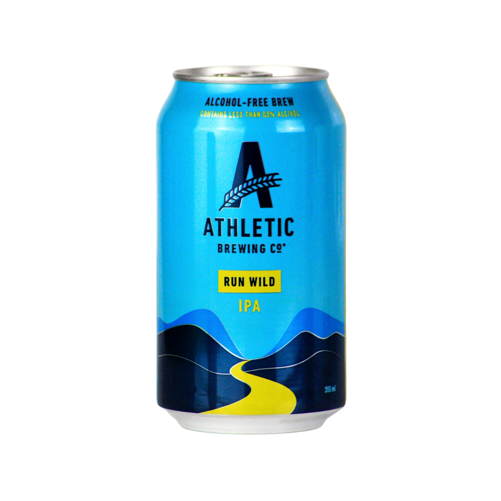 Blue can of Athletic Brewing Co. Run Wild IPA on a white background