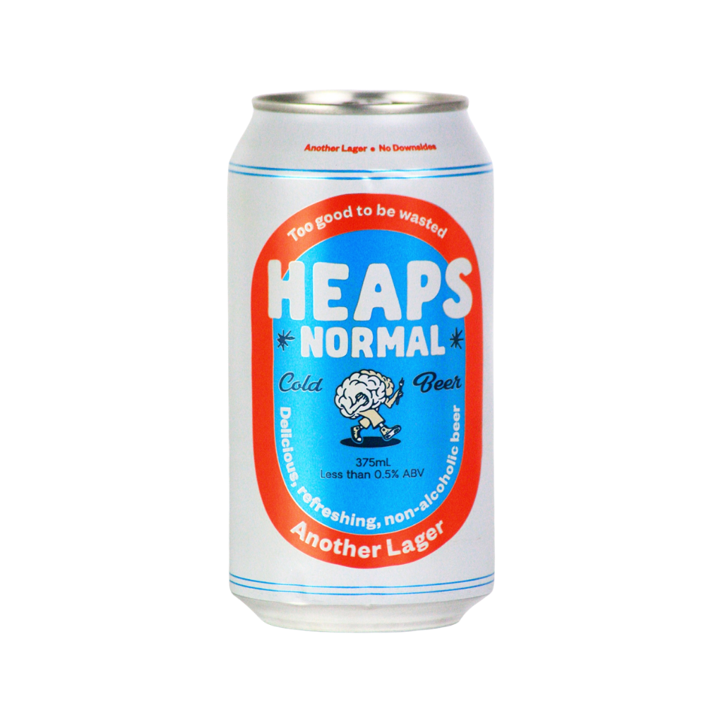 Can of 'Heaps Normal' Non Alcoholic Lager beer on a white background
