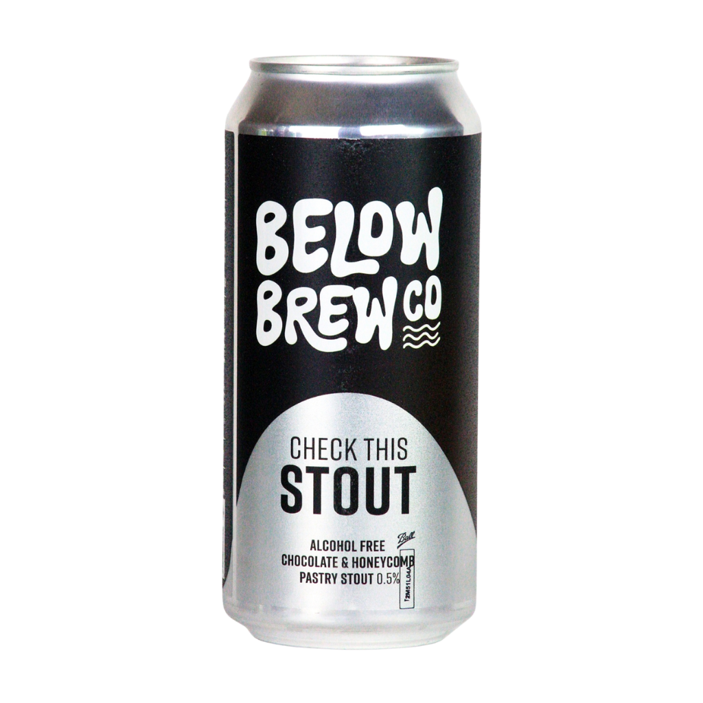 Alcohol-free stout can from Below Brew Co on a white background