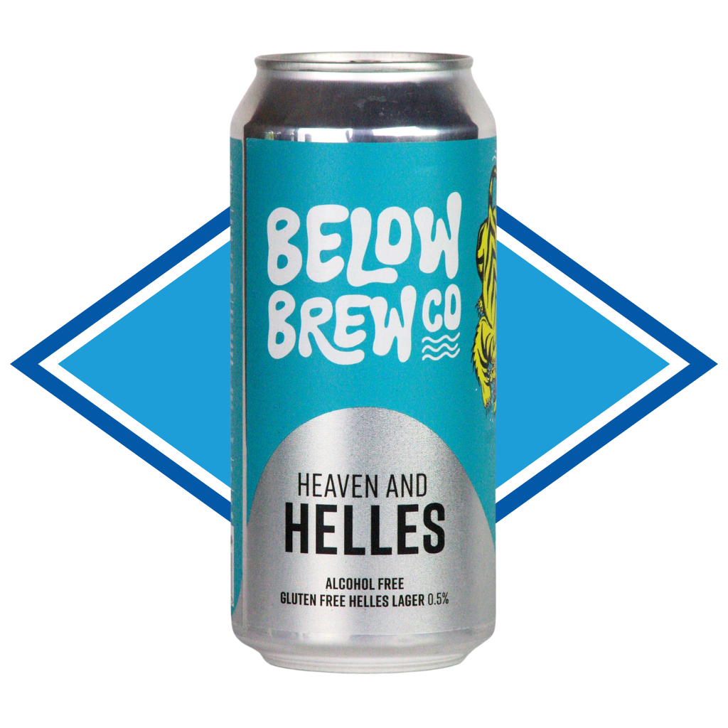 Can of Below Brew Co Heaven and Helles beer on a white background. Gluten Free Alcohol Free Lager