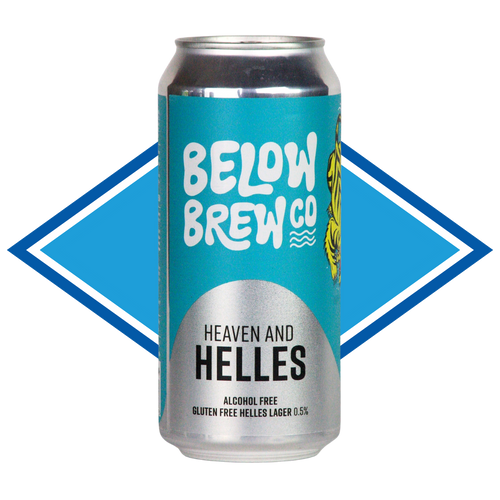 Can of Below Brew Co Heaven and Helles beer on a white background. Gluten Free Alcohol Free Lager
