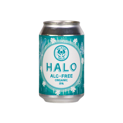 non-alcoholic Vegan organic IPA can with 'HALO' branding on a white background