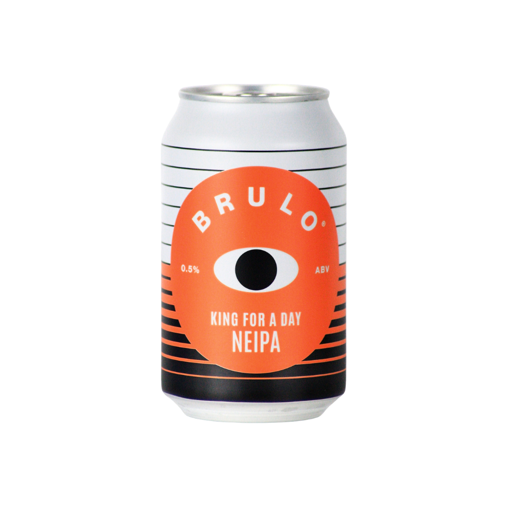 Can of BRULO King for a Day Non Alcoholic NEIPA on a white background