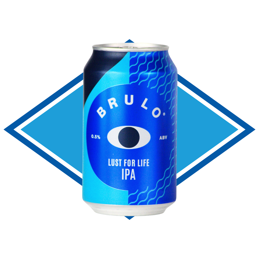 Can of Lust Of Life in front of The Alcohol Free Drinks Company blue diamond.