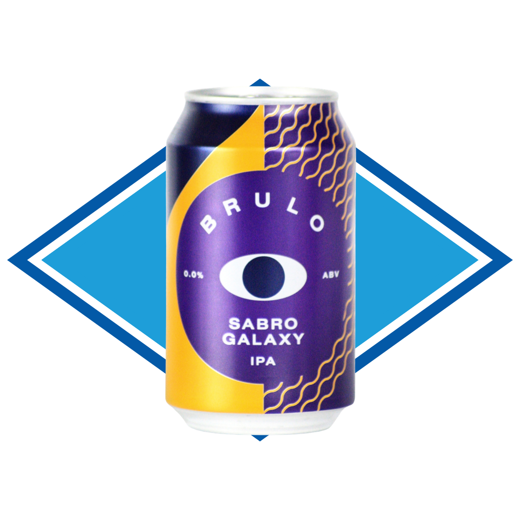 Can of Sabro Galaxy in front of The Alcohol Free Drinks Company blue diamond.