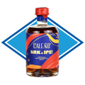 Bottle of Caleño Dark & Spicy on a blue diamond background