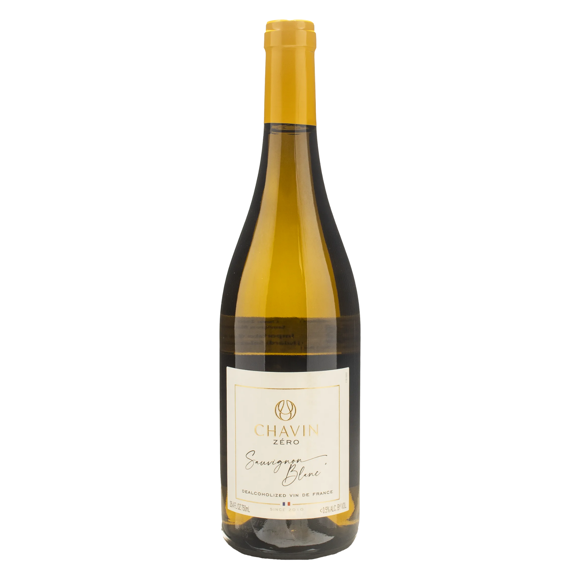 A bottle of Chavin Zero Sauvignon Blanc alcohol free white wine from France
