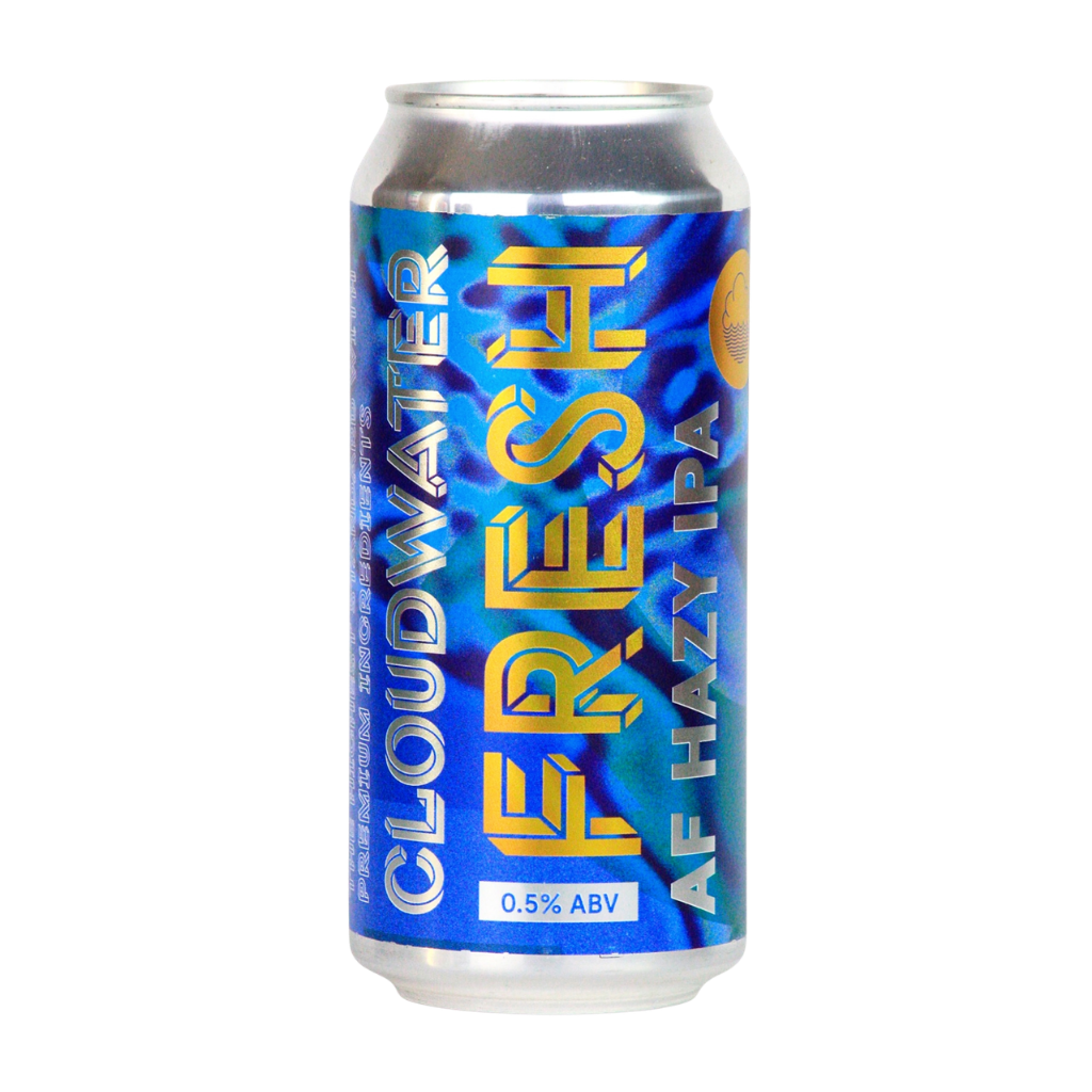 Can of Manchester based Cloudwater Fresh AF Alcohol Free Hazy IPA on a white background