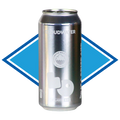 A silver aluminum can of Cloudwater Lager 0.4% AB. Featuring a white logo and text, set against a blue diamond-shaped graphic on a white background.