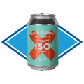 Alcohol-free lager can with 'Cold Bath Brewing Co' branding on a blue diamond background