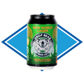Can of New World Lager in front of The Alcohol Free Drinks Company blue diamond.