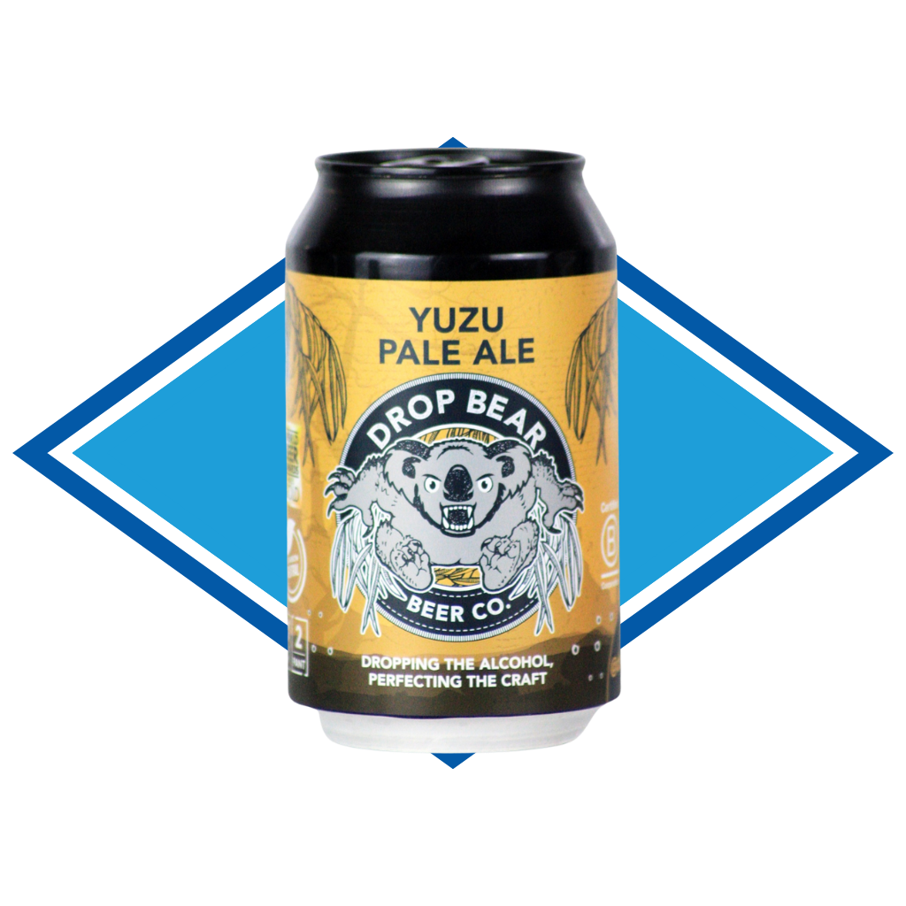 Can of Yuzu Pale Ale in front of The Alcohol Free Drinks Company blue diamond.