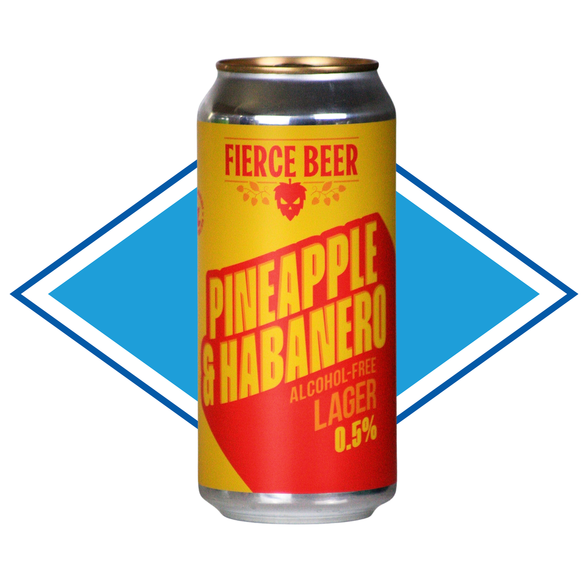 A bright Orange can of Alcohol Free Lager on the Alcohol Free Drinks Company Blue Diamond