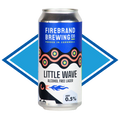 Can of Firebrand Brewing Co Little Wave alcohol-free lager on a blue diamond background