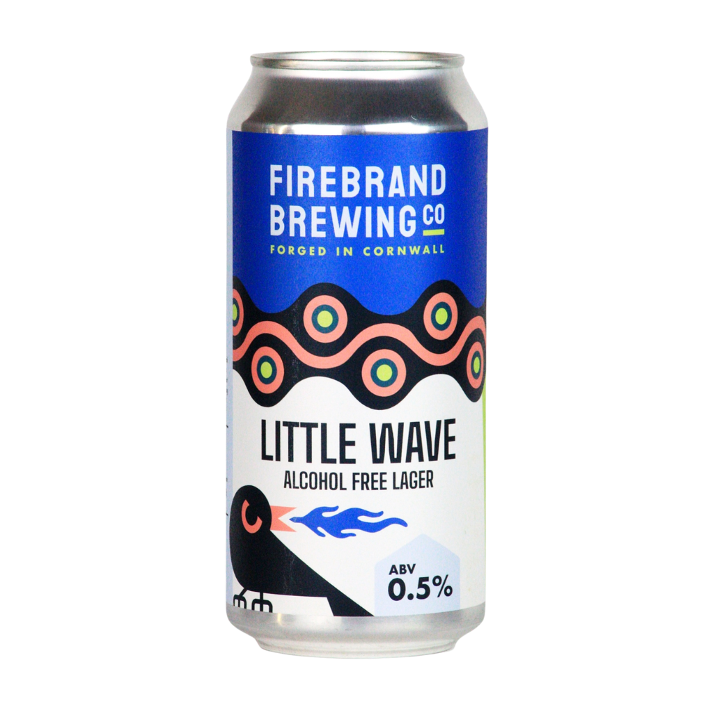 Alcohol-free lager can from Firebrand Brewing Co on a white background