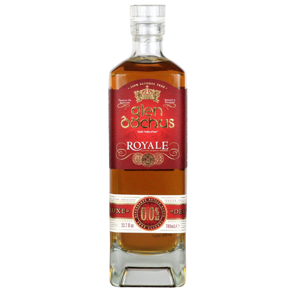Bottle of Glen Dochus Royale whisky on a white background