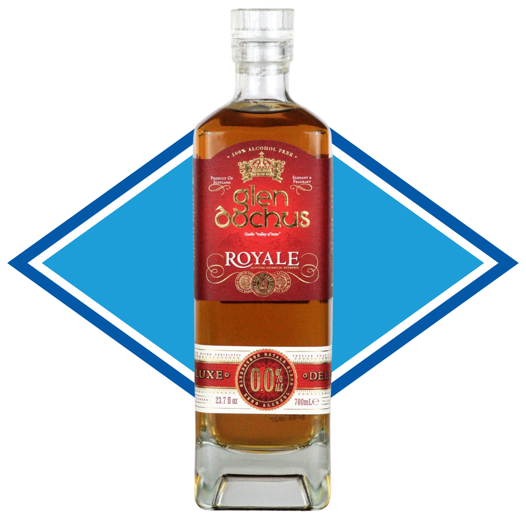 Bottle of Glen Scotia Royale whisky with a blue diamond shape overlay