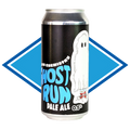 Black can of Ghost Run in front of the Alcohol Free Drinks Company blue diamond. Great tasting Alcohol Free Pale Ale from Bristol brewery Good Chemistry.