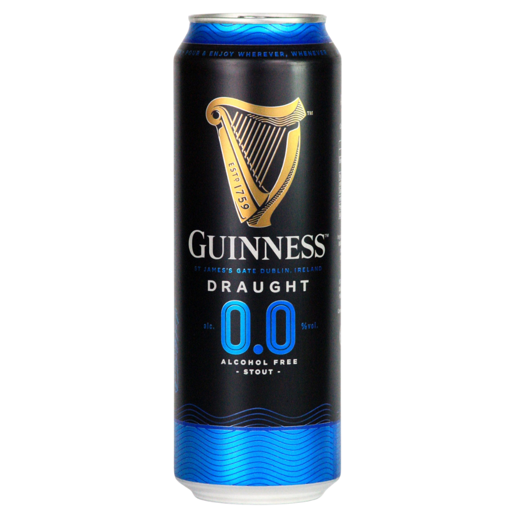 Guinness Draught 0.0 alcohol-free stout can on a white background
