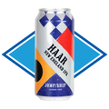 Can of HAAR NEIPA in front of The Alcohol Free Drinks blue diamond.