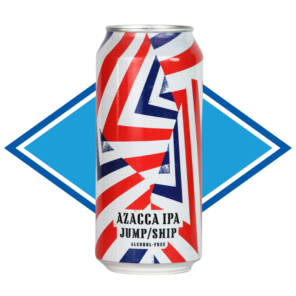 Alcohol-free IPA can with Union Jack design on a white background