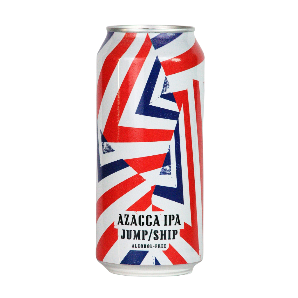 Alcohol-free IPA can with Union Jack design on a white background
