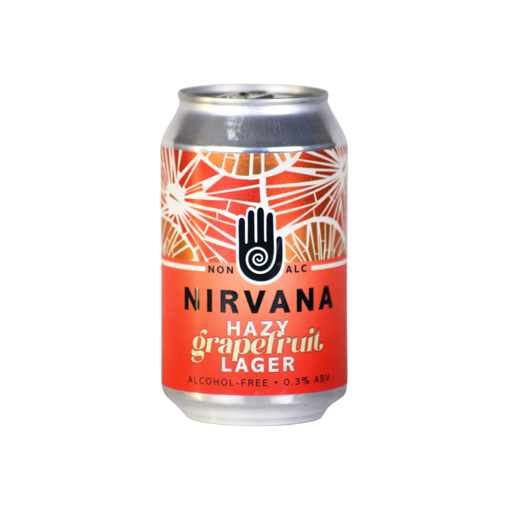 Nirvana Hazy Grapefruit Lager 0% lager beer can on a white background