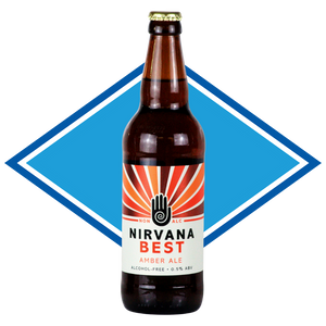 Nirvana Best Amber Ale bottle with a colorful label on a white background