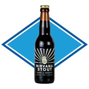 Nirvana Stout bottle with a blue and white diamond shape in the background