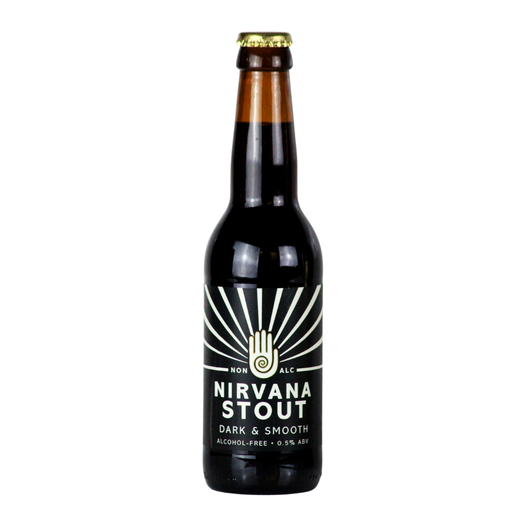 Nirvana Alcohol Free Stout bottle on a white background