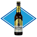Nirvana Helles beer bottle with a blue diamond shape in the background