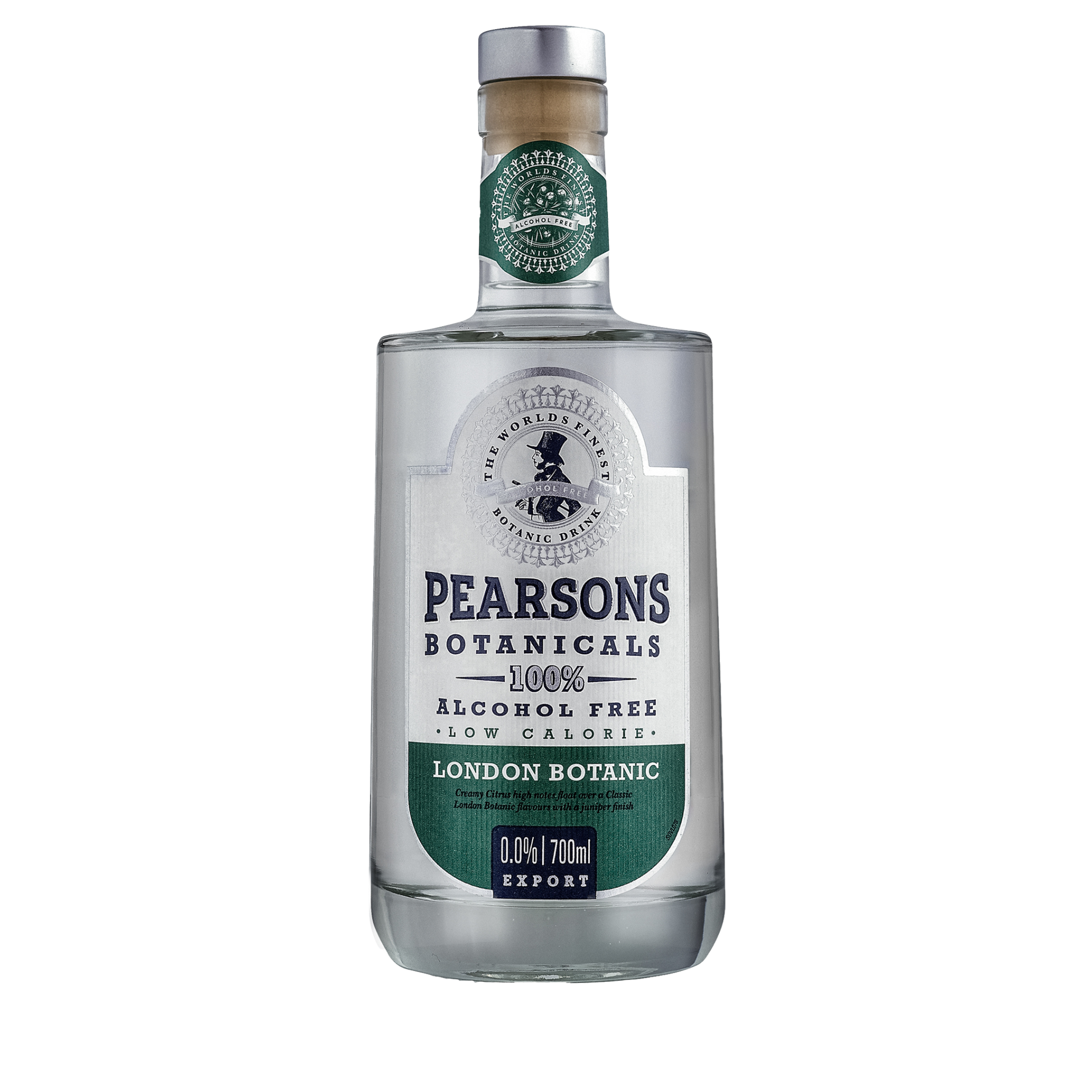 Pearsons Botanicals alcohol-free gin bottle on a white background
