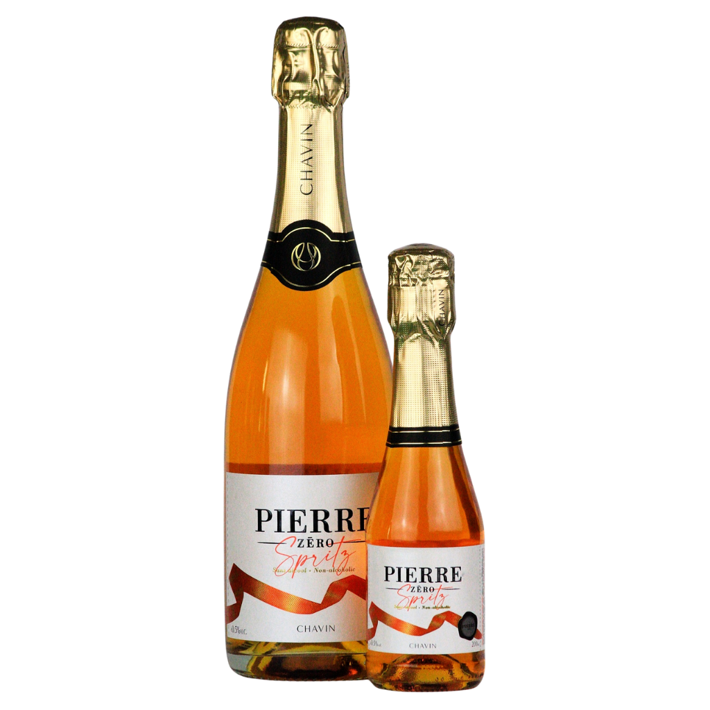 Two bottles of Pierre Zéro Alcohol Free Sparkling Spritz 75cl and 20cl on a white background