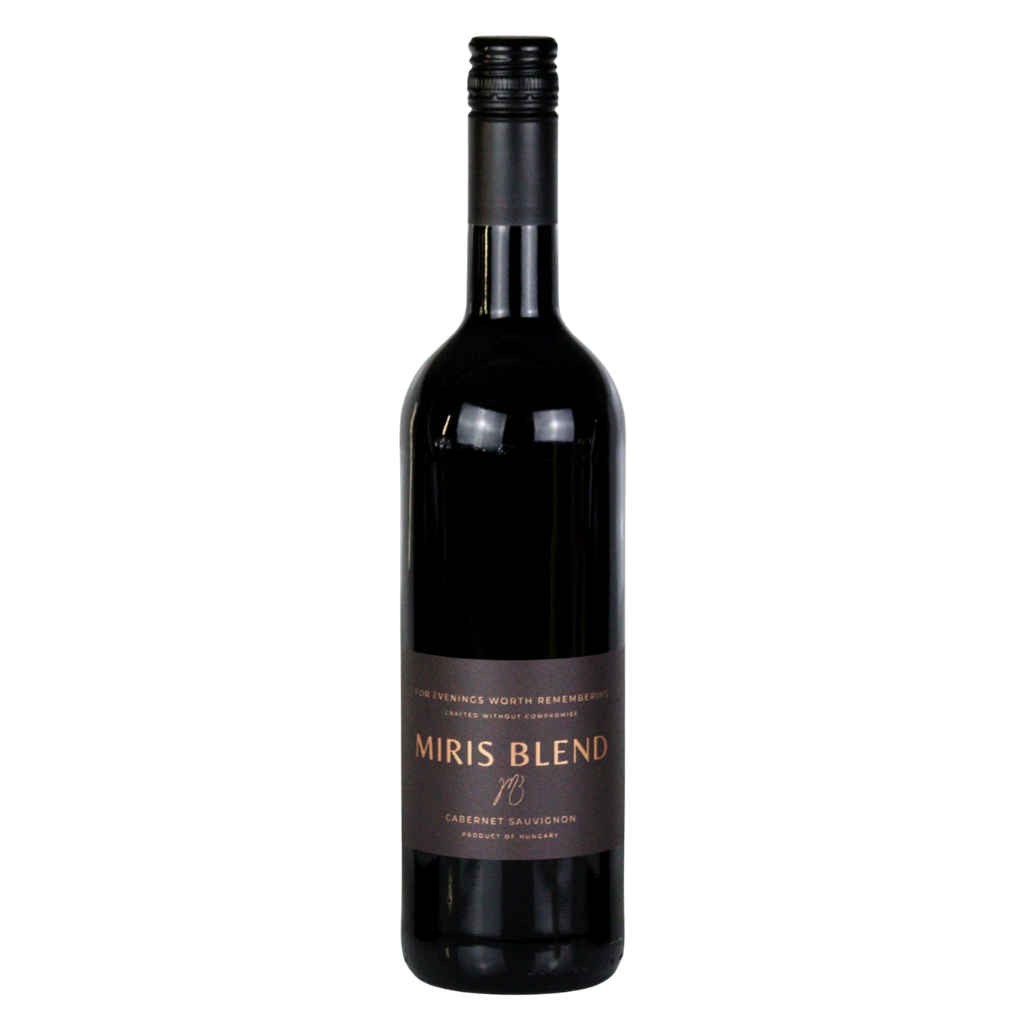 A bottle of Miris Blend 17 Cabernet Sauvignon from the Tennessee Mouth Reserve, featuring a dark glass bottle with a black cap and a brown label with gold lettering, set against a plain white background.