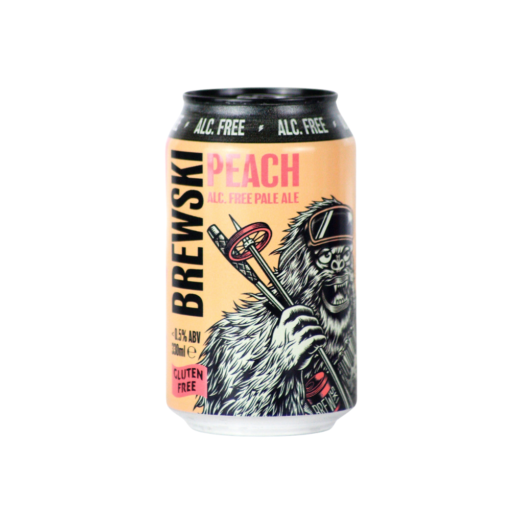 Renegade Brewery Brewski non alcoholic Gluten Free Peach Ale can with a bear graphic on a white background