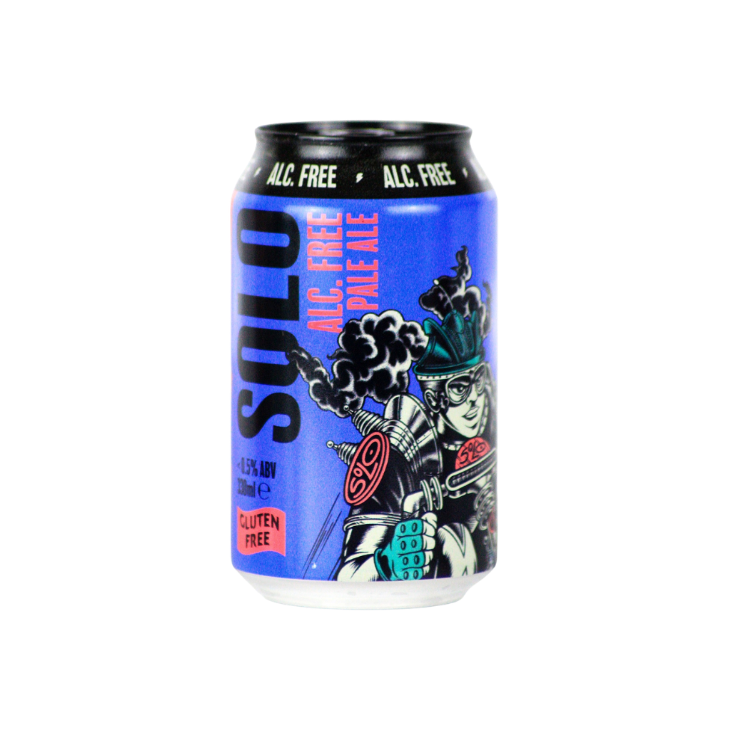 Renegade Solo non-alcoholic gluten-free Pale Ale can with graphic design on a white background