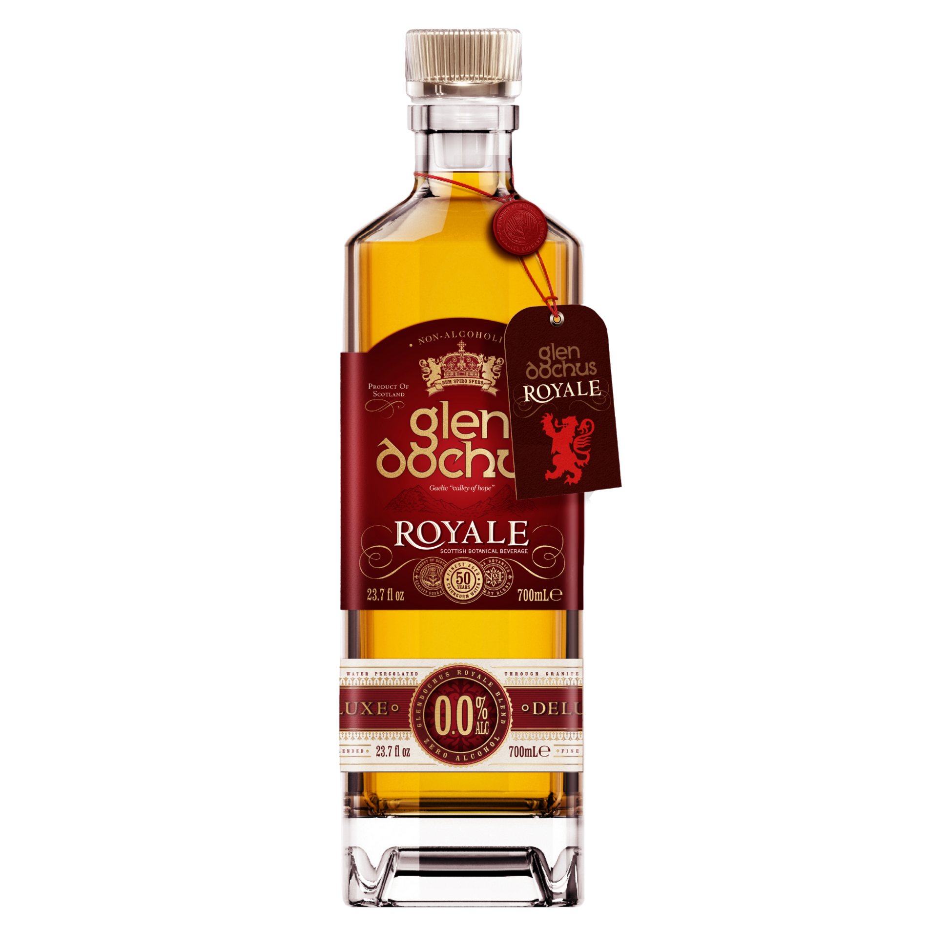 Bottle of Glen Dochus Highland Blend Alcohol Free Whisky. Non Alcoholic Spirit.