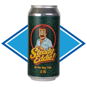 A Cool can of Alcohol Free Hazy Pale from Manchester based ShinDigger with a picture of Eddie on a green backgroun