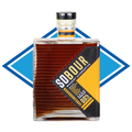 Bottle of Sobour bourbon with a blue and white geometric background