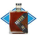 Bottle of Sobour whiskey alternative with a blue and white geometric background
