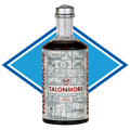 Bottle of Talonmore non-alcoholic spirit with a blue diamond shape behind it